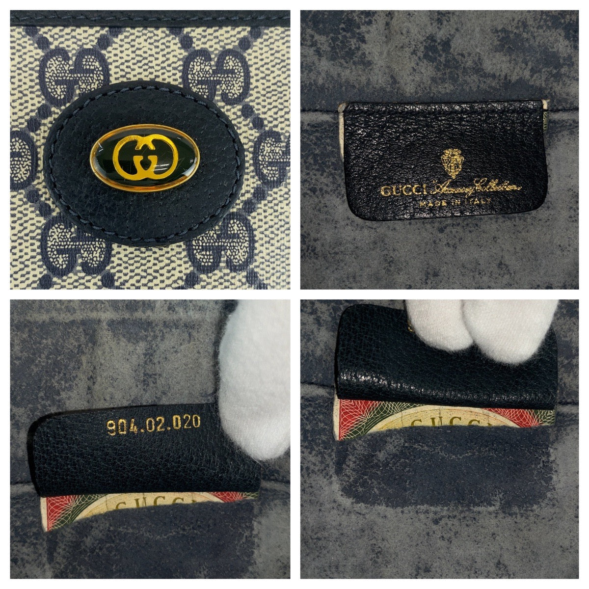 GUCCI Shoulder Bag 904 02 020 GG Supreme canvas, leather Gray navy Shoulder Bag pochette Old Gucci Women Used Authentic