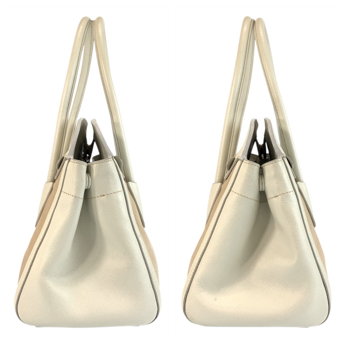 PRADA Handbag canvas Beige White Gold Metal