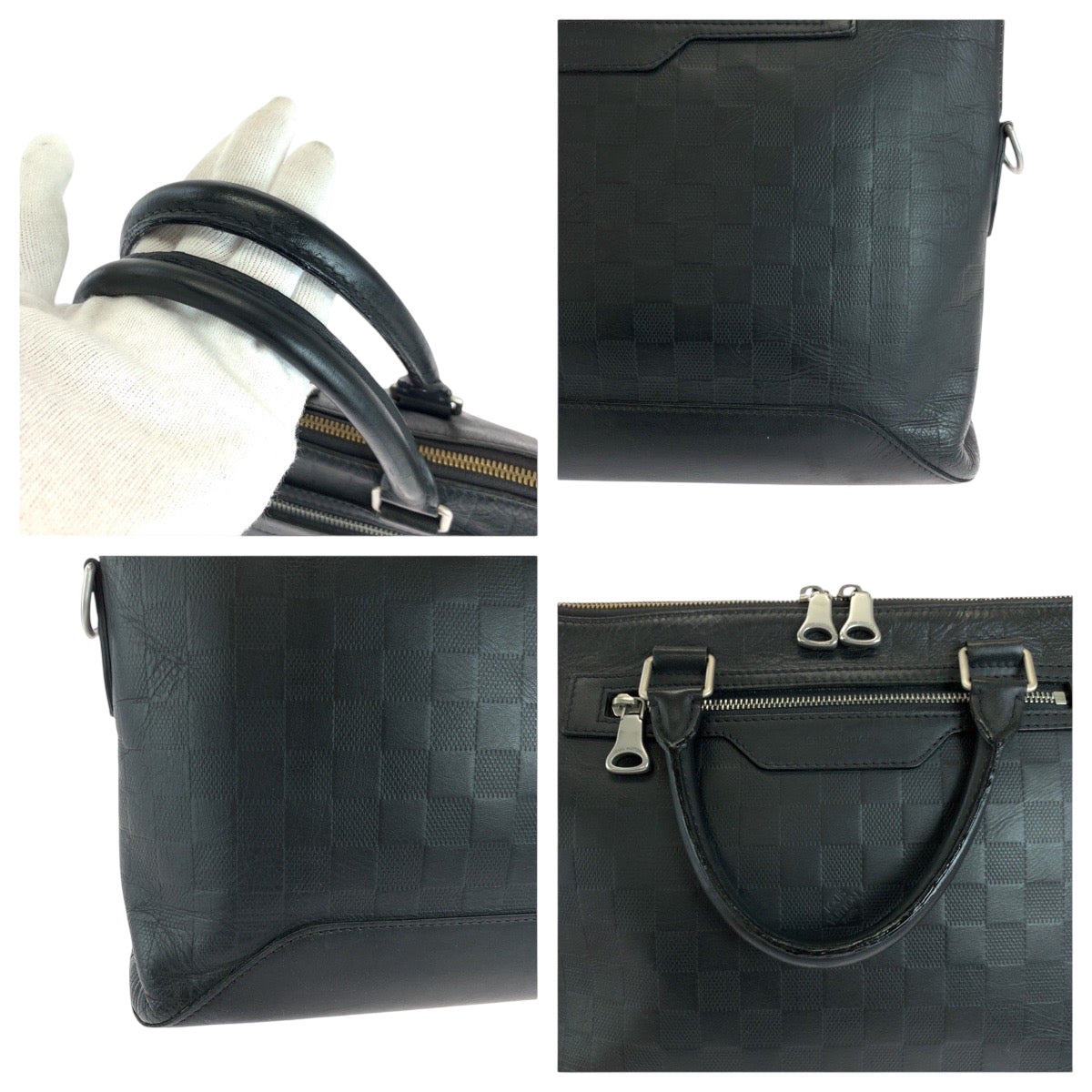LOUIS VUITTON Business bag N41019 leather Black SilverMetal Business bag handbag Damier Anfini Avenue mens Used Authentic