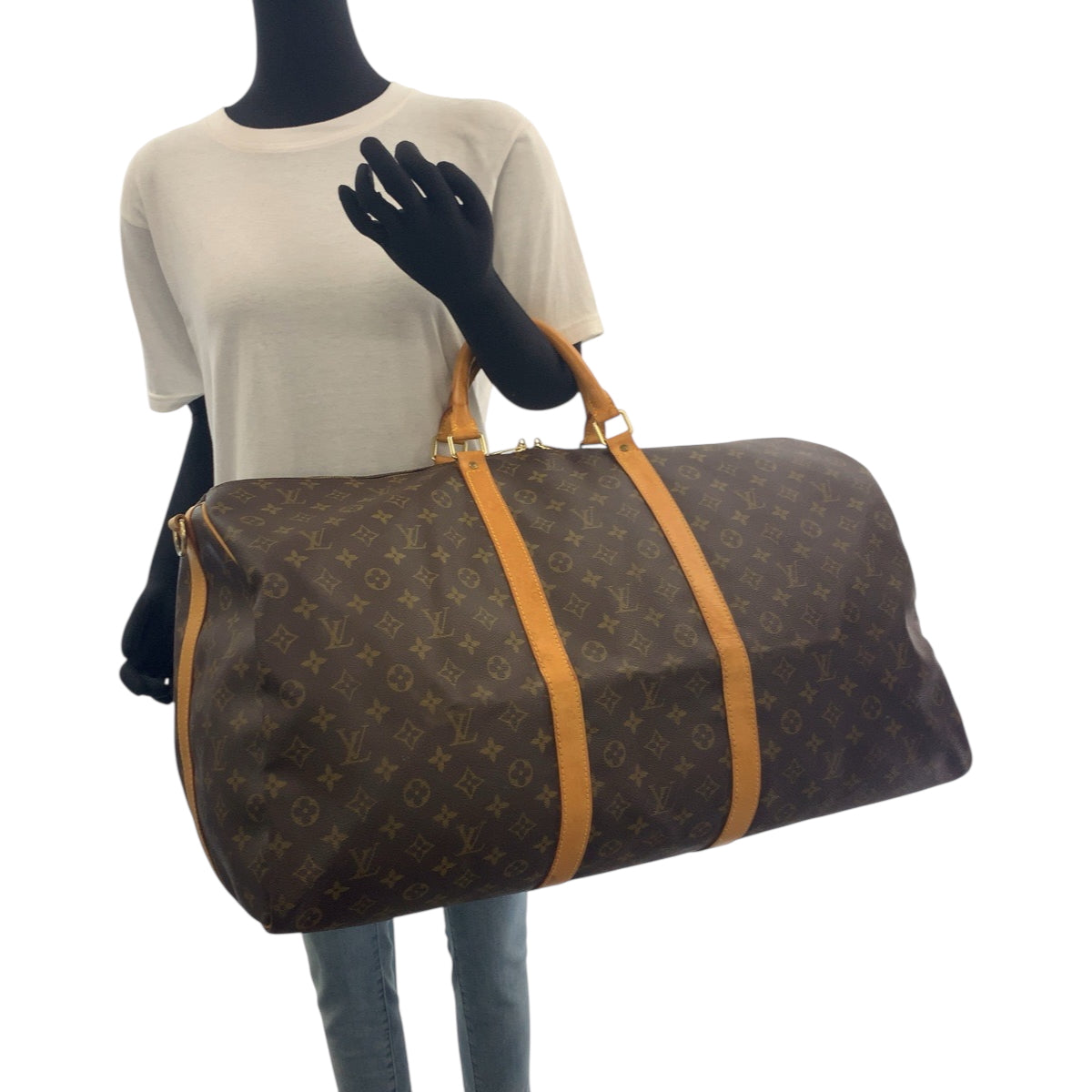 LOUIS VUITTON Shoulder Bag M41412 PVC Brown Gold Metal Shoulder Bag Boston Duffel bag 2way Monogram Keepall 60 bandouliere Women Used Authentic