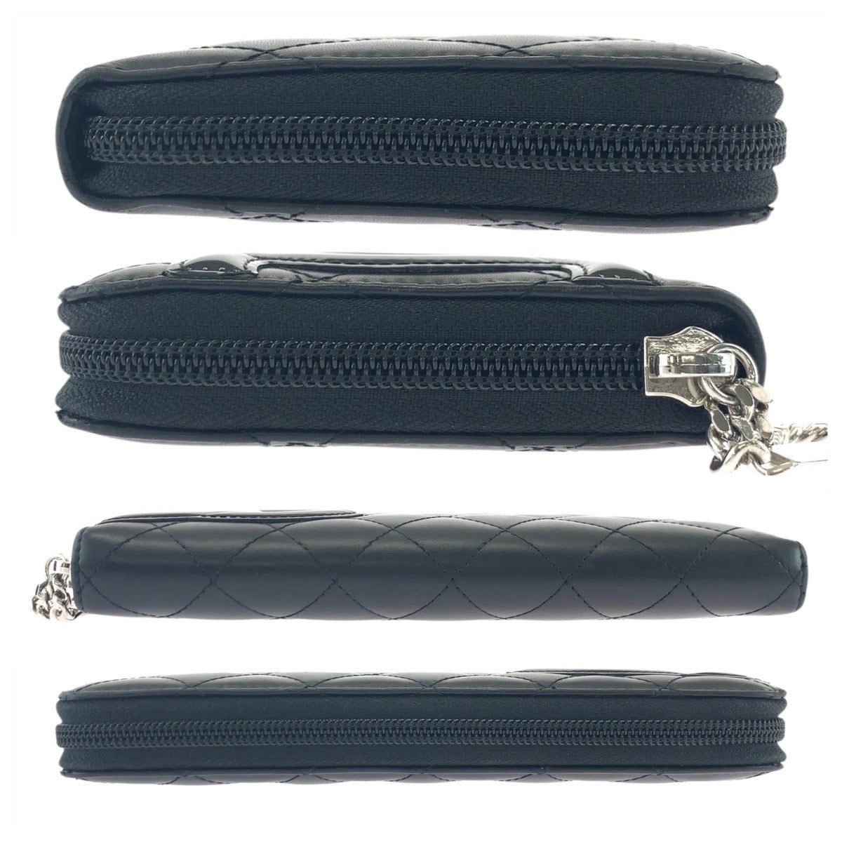 CHANEL Long Wallet Purse Leather, Patent Leather Black Silver Metal Long Wallet Purse Cambon line COCO Mark Women Used Authentic