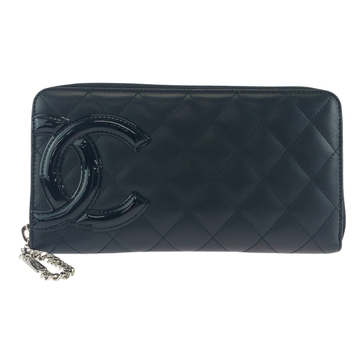 CHANEL Long Wallet Purse Leather, Patent Leather Black Silver Metal Long Wallet Purse Cambon line COCO Mark Women Used Authentic