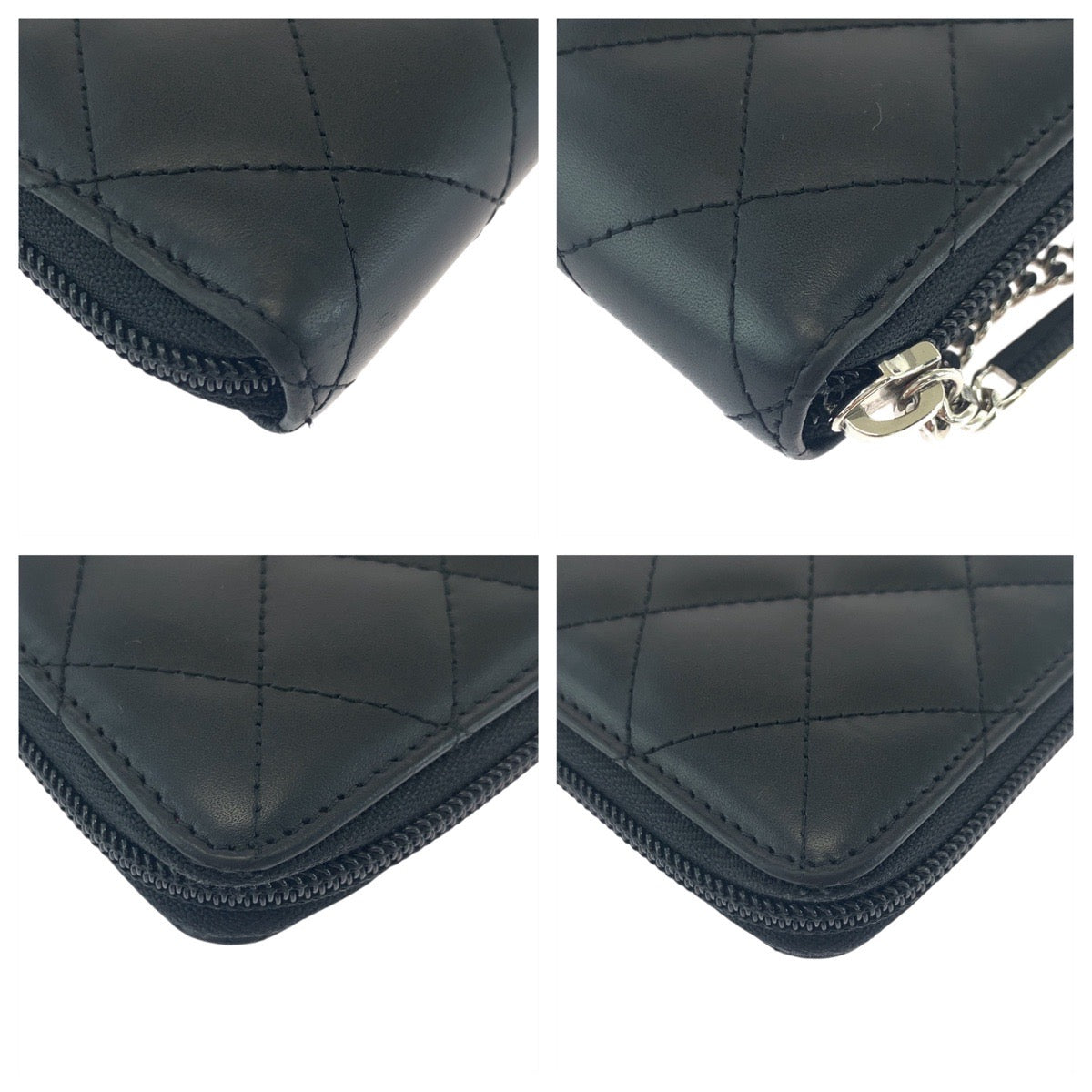 CHANEL Long Wallet Purse Leather, Patent Leather Black Silver Metal Long Wallet Purse Cambon line COCO Mark Women Used Authentic