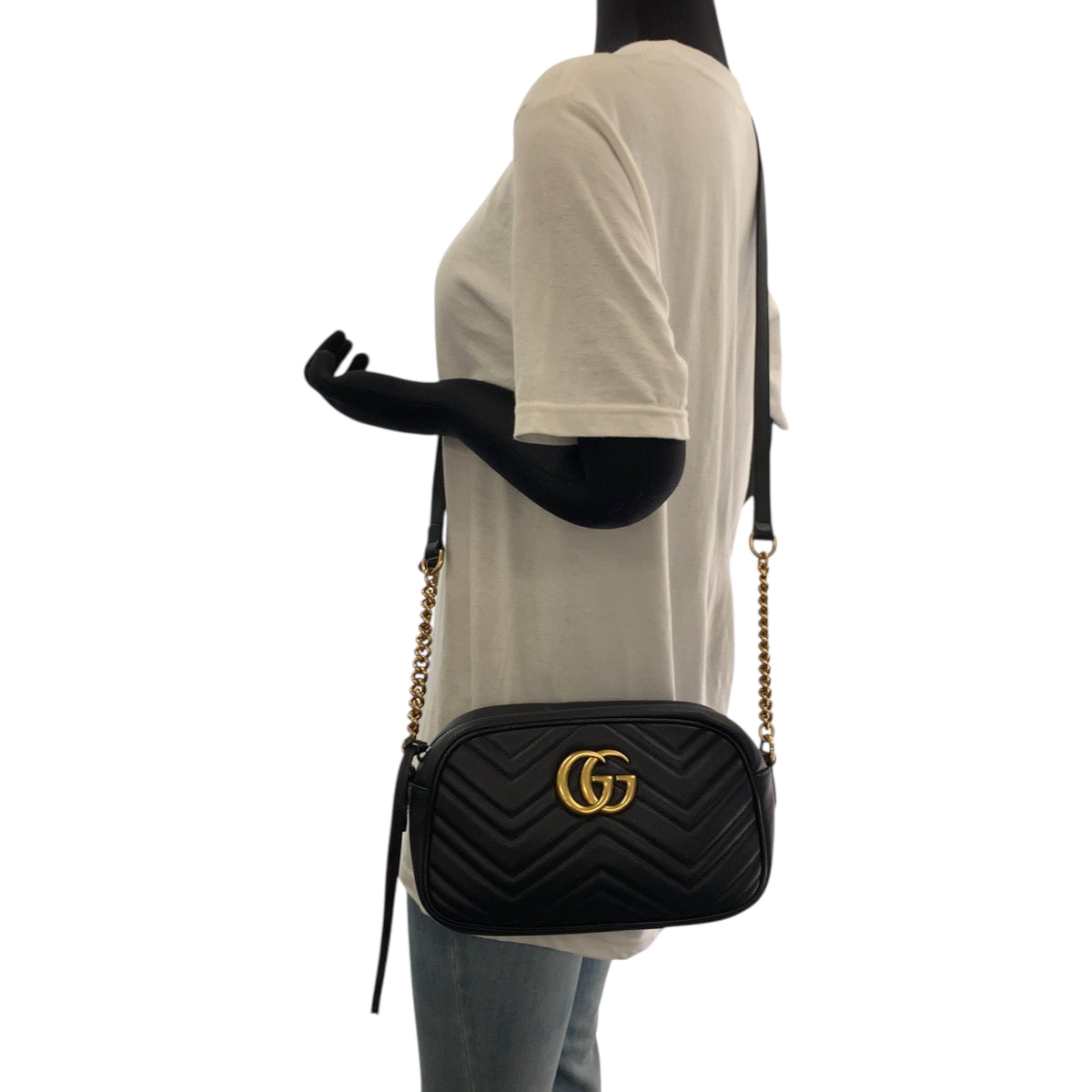 GUCCI Shoulder Bag 447632 leather Black GoldMetal GG Marmont quilting