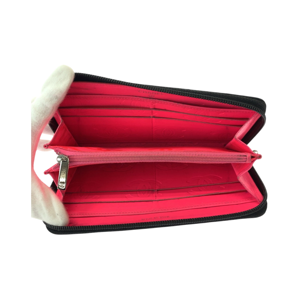 CHANEL Long Wallet Purse Calfskin Black SilverMetal Long Wallet Purse Zip Around Cambon line COCO Mark Women Used Authentic