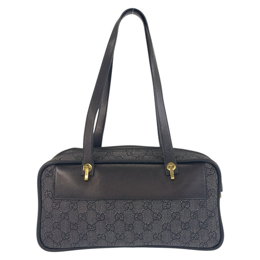 GUCCI Shoulder Bag 92729 GG canvas, leather Black Gold Metal Women Used Authentic