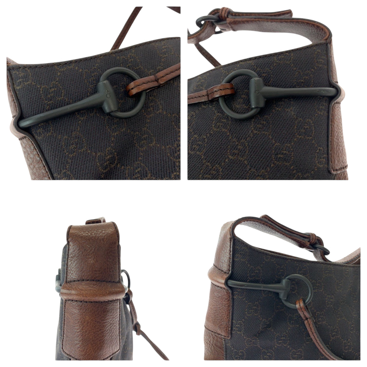 GUCCI Shoulder Bag 101975 GG canvas Brown Black Metal Shoulder Bag Shoulder Bag Horsebit Women Used Authentic