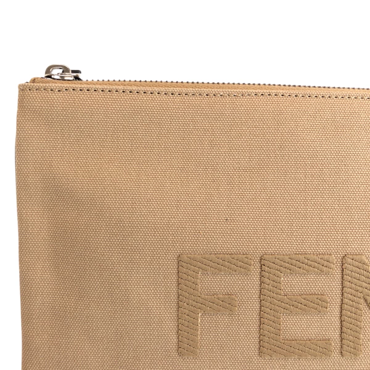 FENDI Clutch bag canvas Beige SilverMetal Clutch bag business bag pouch logo Women Used Authentic