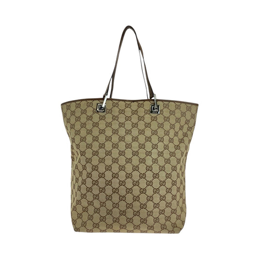 GUCCI Tote Bag 31243 GG canvas, leather Beige brown Tote Bag Shoulder Bag Women Used Authentic