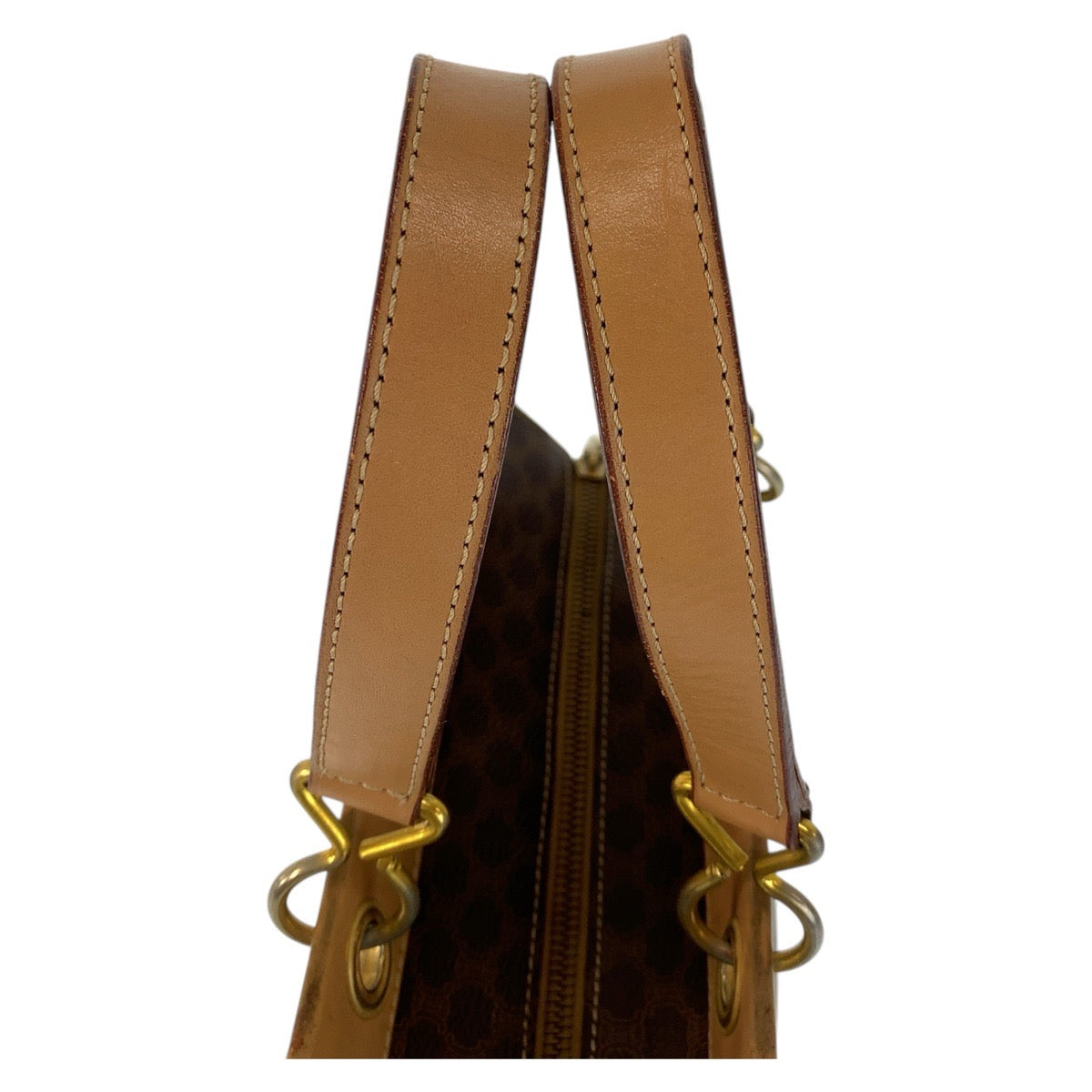 CELINE Handbag PVC, Leather Brown Gold Metal Handbag Tote Bag Macadam Women Used Authentic