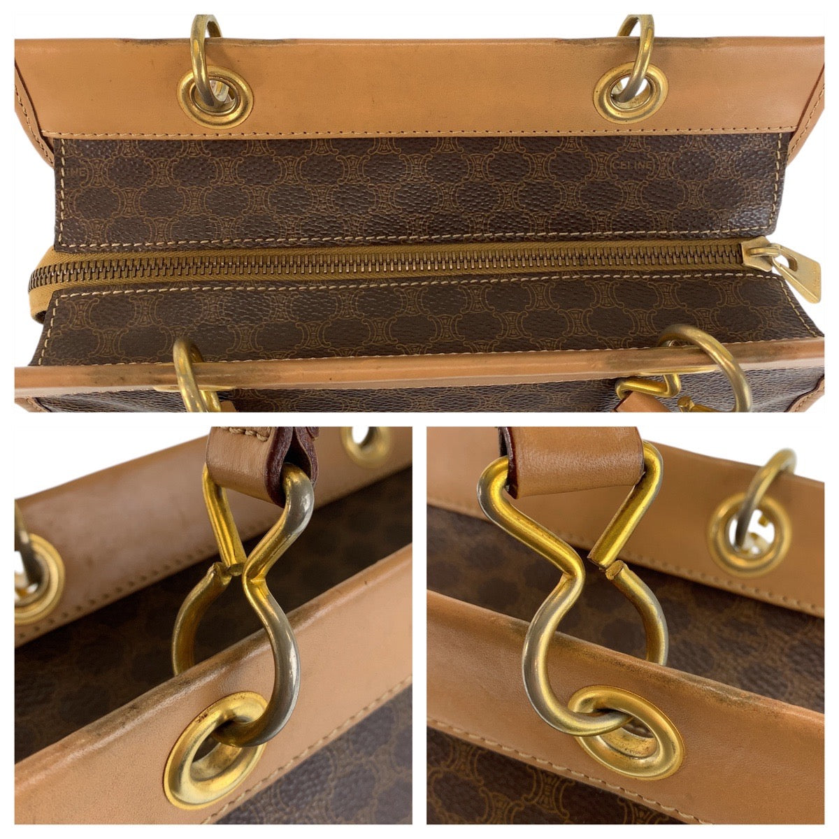CELINE Handbag PVC, Leather Brown Gold Metal Handbag Tote Bag Macadam Women Used Authentic