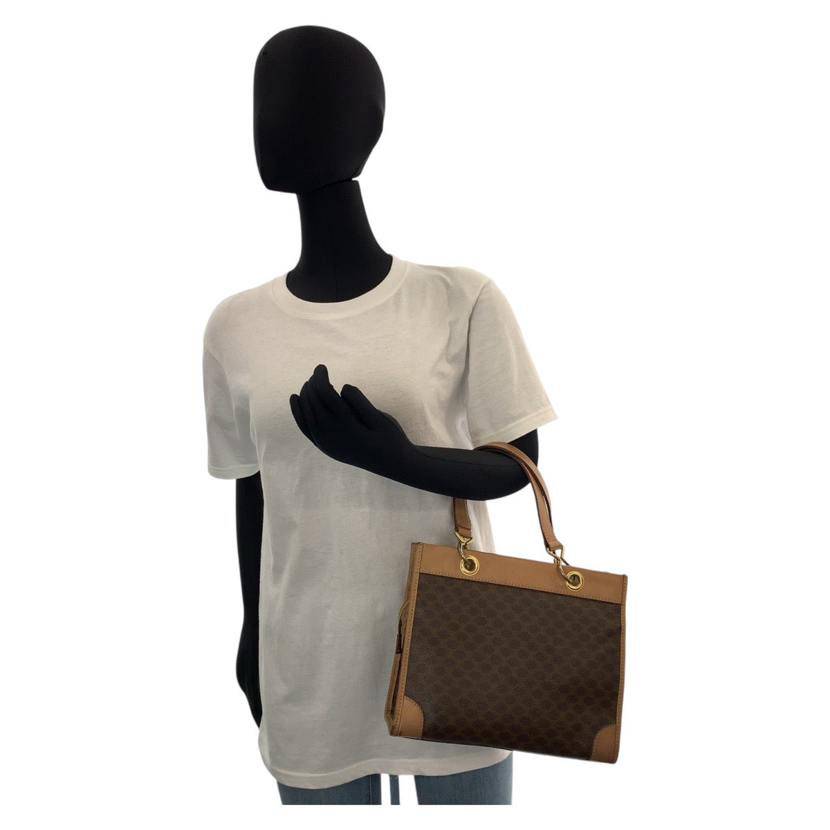 CELINE Handbag PVC, Leather Brown Gold Metal Handbag Tote Bag Macadam Women Used Authentic