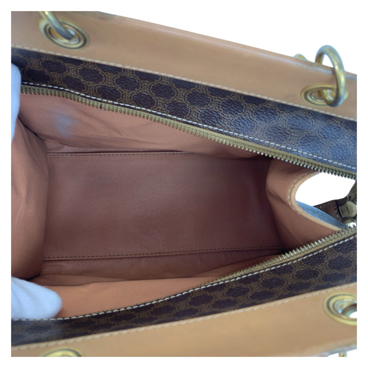 CELINE Handbag PVC, Leather Brown Gold Metal Handbag Tote Bag Macadam Women Used Authentic
