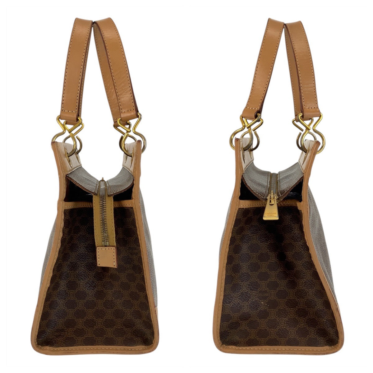 CELINE Handbag PVC, Leather Brown Gold Metal Handbag Tote Bag Macadam Women Used Authentic
