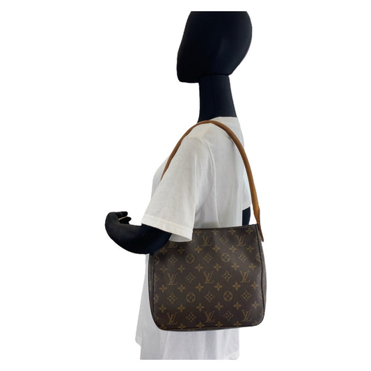 LOUIS VUITTON Shoulder Bag M51146 PVC, Leather Brown Gold Metal Shoulder Bag Monogram LoopingMM Women Used Authentic
