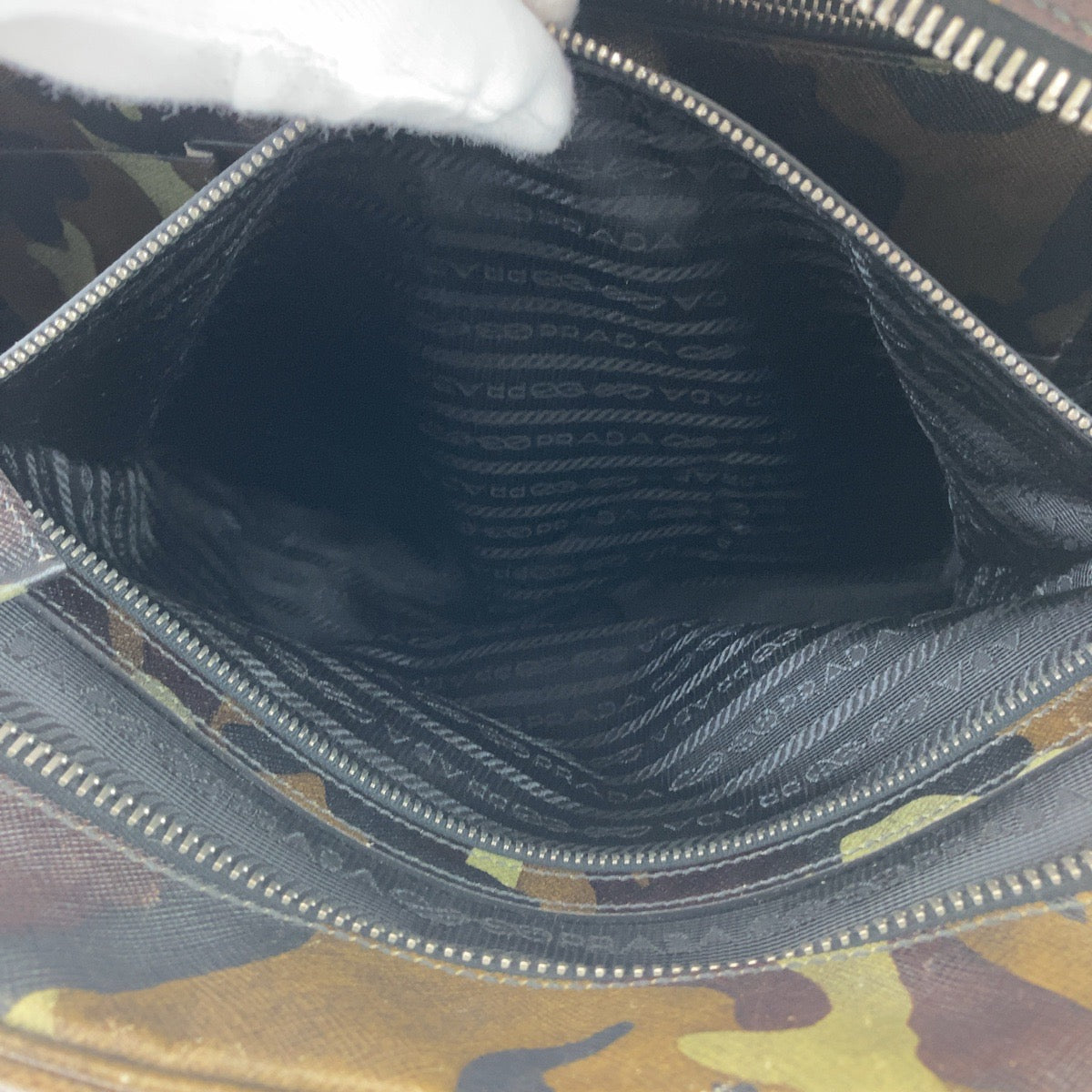 PRADA Business bag leather green Saffiano Camouflage