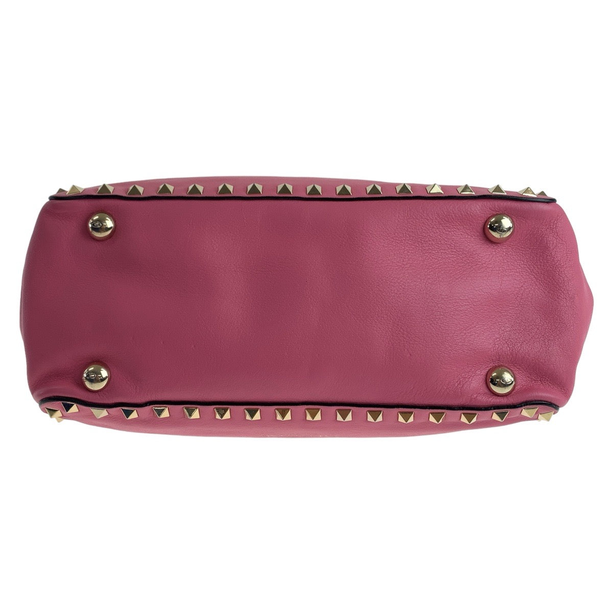 VALENTINO Handbag leather Pink Gold Metal Handbag Shoulder Bag 2way Rock studs Women Used Authentic