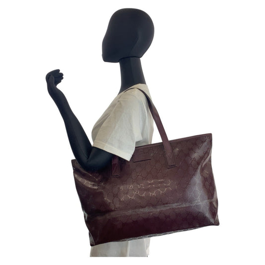 GUCCI Tote Bag 211137 PVC Purple wine red Tote Bag Shoulder Bag GG implementation Women Used Authentic