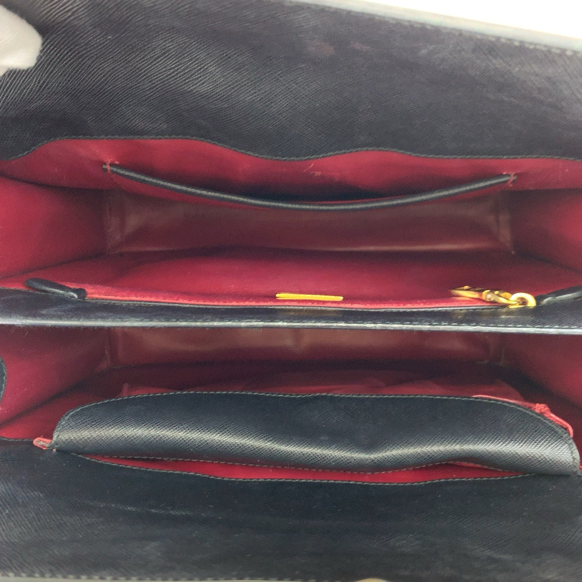 PRADA Handbag B2725C leather Black Red Gold Metal Handbag Tote Bag Safiano Women Used Authentic