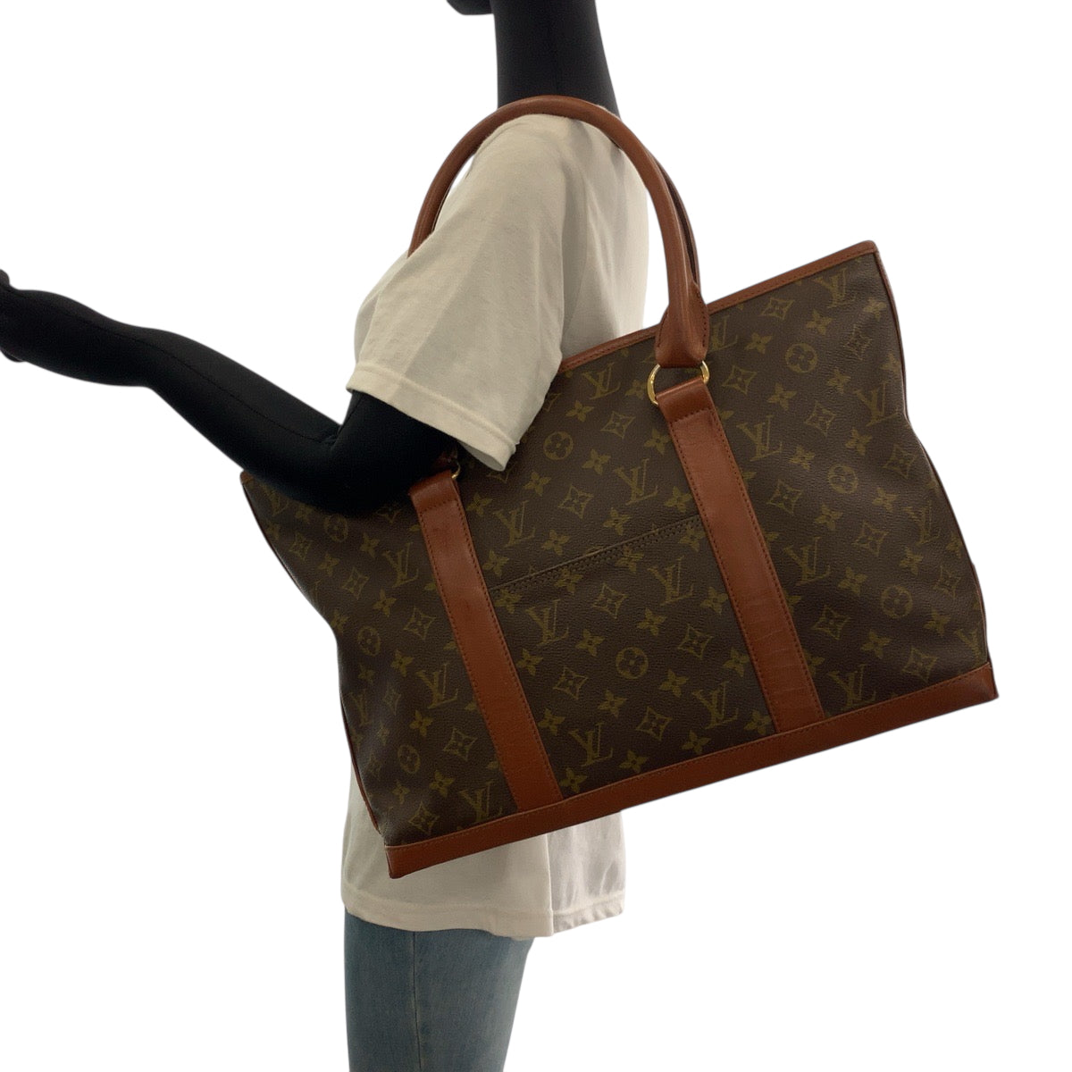 LOUIS VUITTON Tote Bag M42425 PVC Brown Gold Metal Tote Bag Shoulder Bag Monogram Sack Weekend PM mens Used Authentic