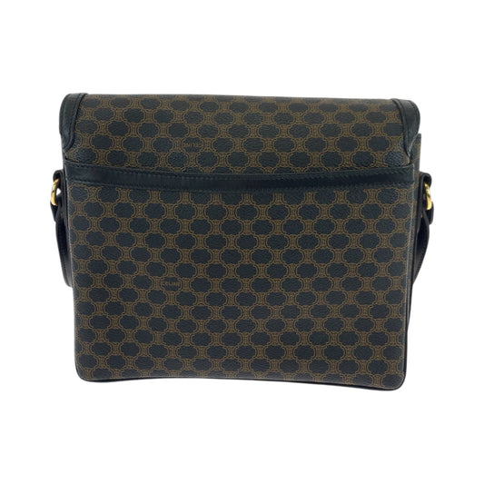 CELINE Shoulder Bag PVC Black Dark Brown Gold Metal Shoulder Bag pochette Macadam Women Used Authentic