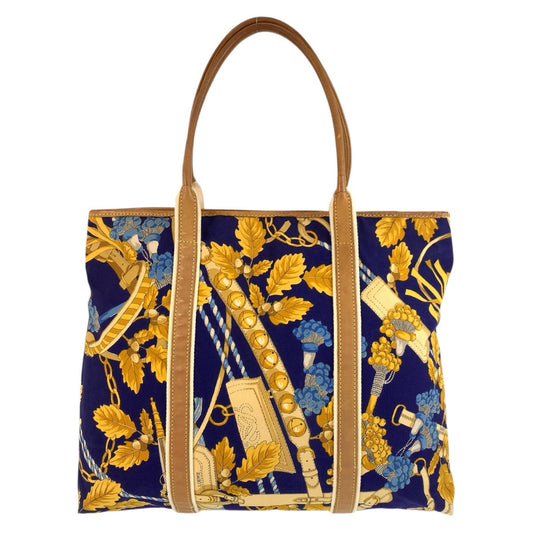 LOEWE Tote Bag Canvas, Leather Blue multicolor Tote Bag Shoulder Bag Women Used Authentic