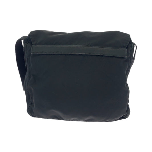 PRADA Shoulder Bag Nylon Black SilverMetal Shoulder Bag pochette Test Triangle With logo Women Used Authentic