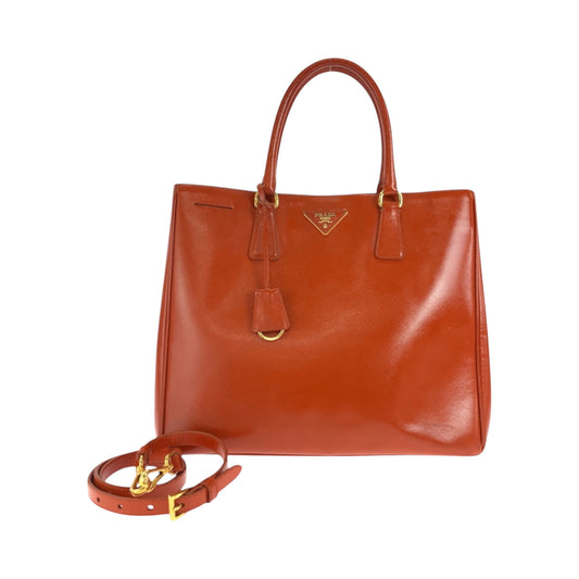 PRADA Shoulder Bag Patent leather Orange GoldMetal Shoulder Bag Handbag 2way Safiano Galleria Women Used Authentic