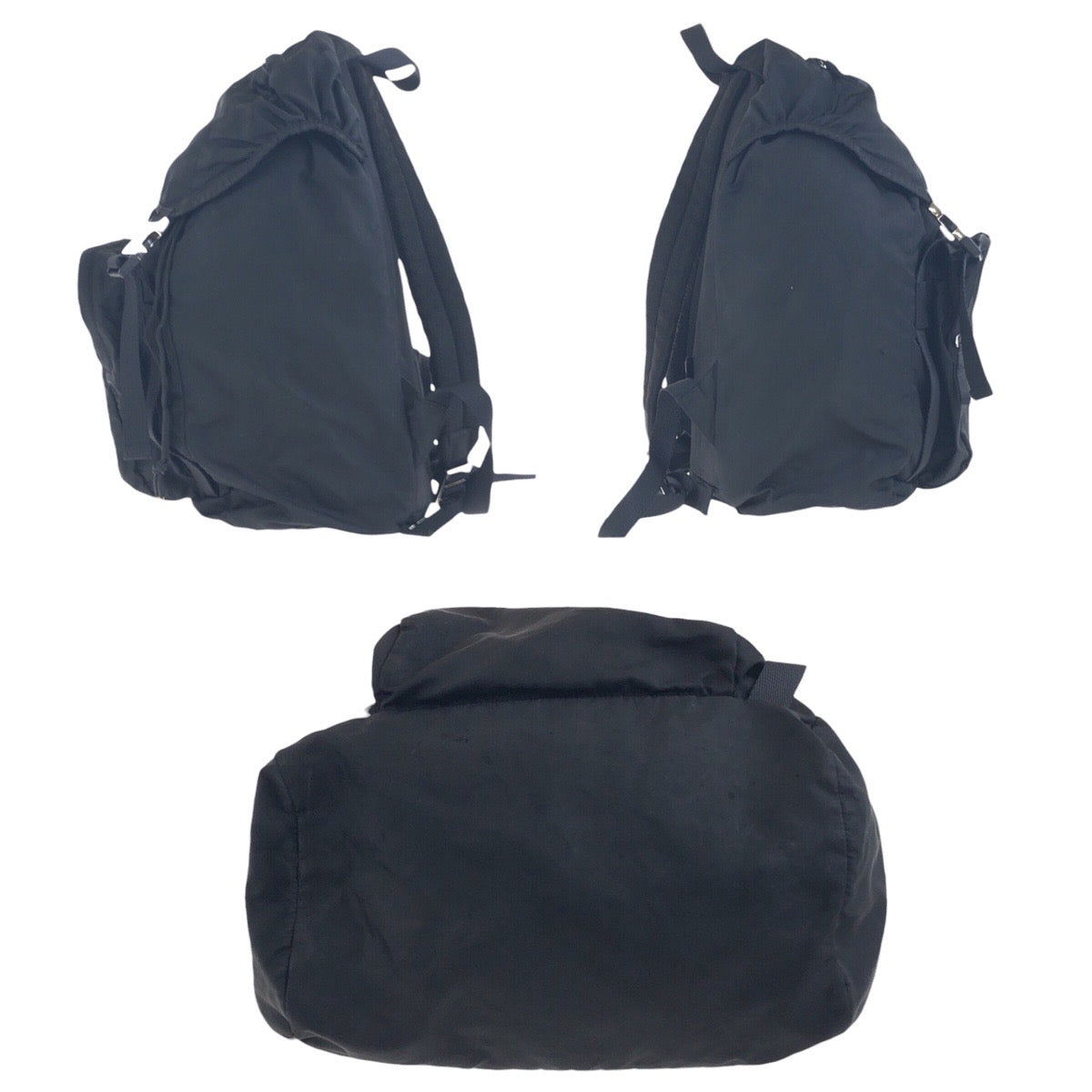 PRADA Backpack Nylon Black SilverMetal Backpack Unisex Test Triangle With logo Women Used Authentic