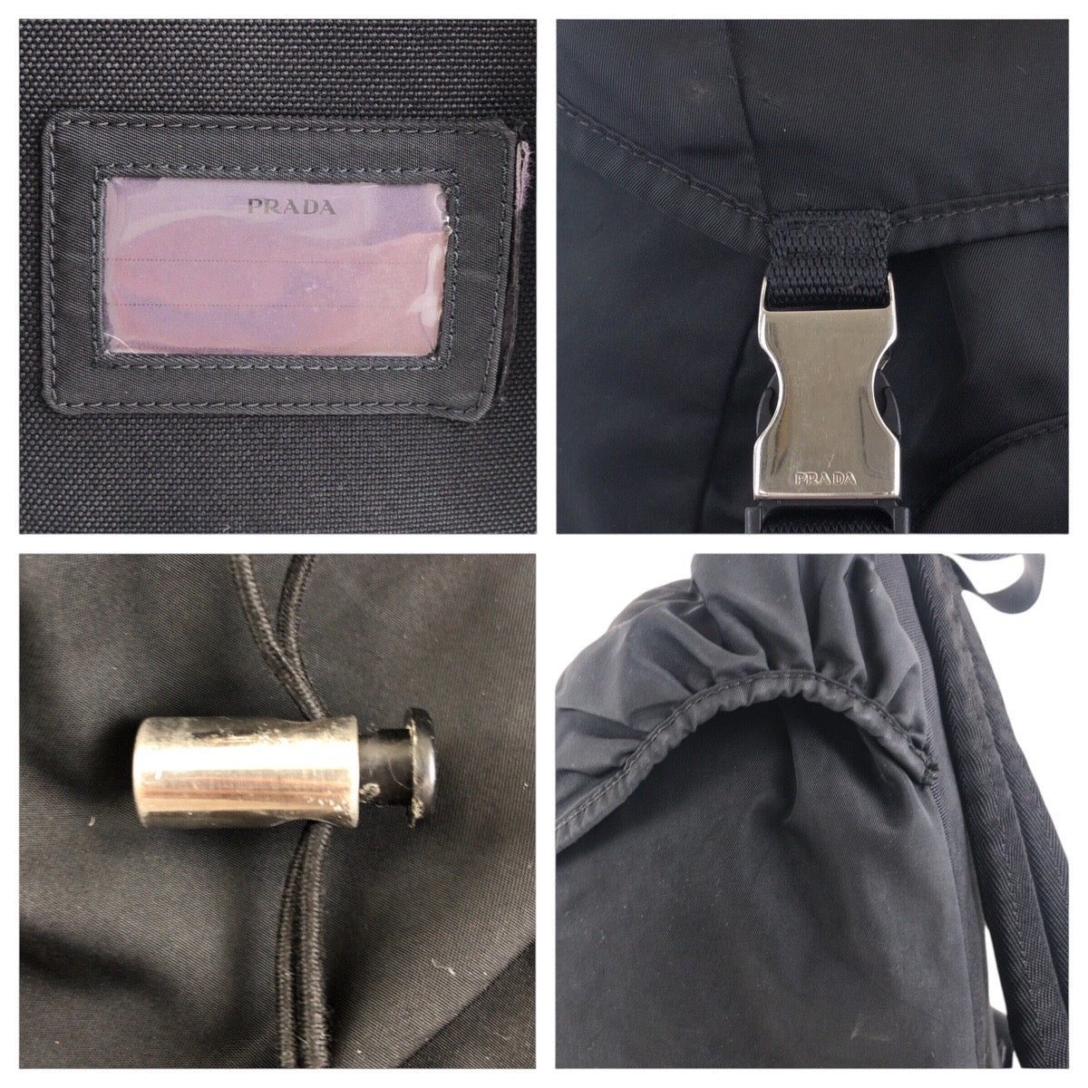PRADA Backpack Nylon Black SilverMetal Backpack Unisex Test Triangle With logo Women Used Authentic