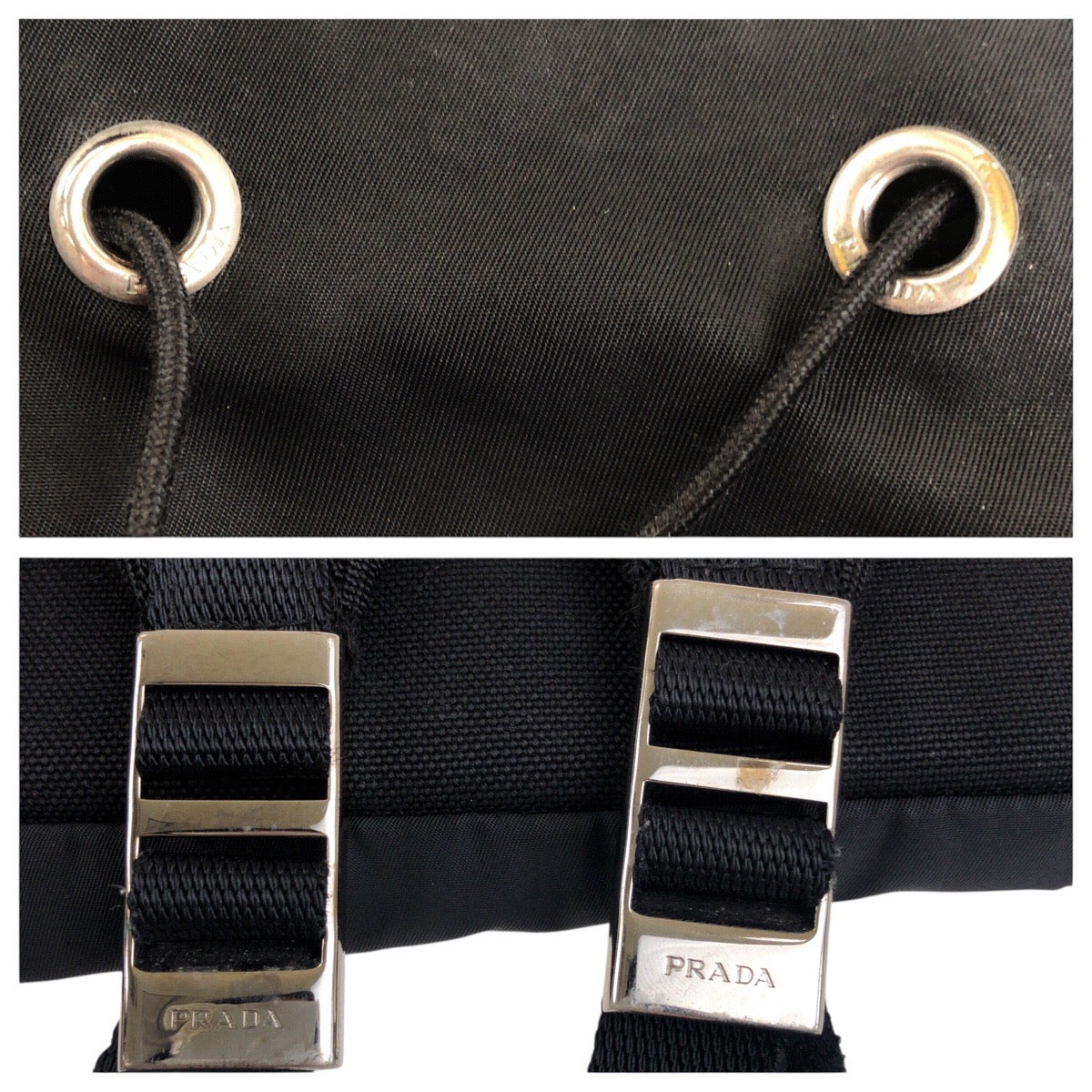 PRADA Backpack Nylon Black SilverMetal Backpack Unisex Test Triangle With logo Women Used Authentic