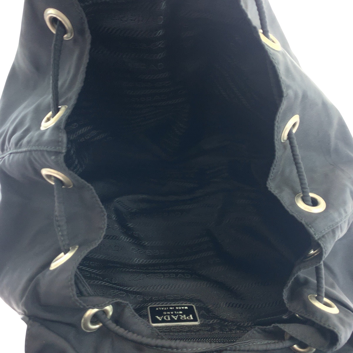 PRADA Backpack Nylon Black SilverMetal Backpack Backpack Test Triangle With logo Women Used Authentic