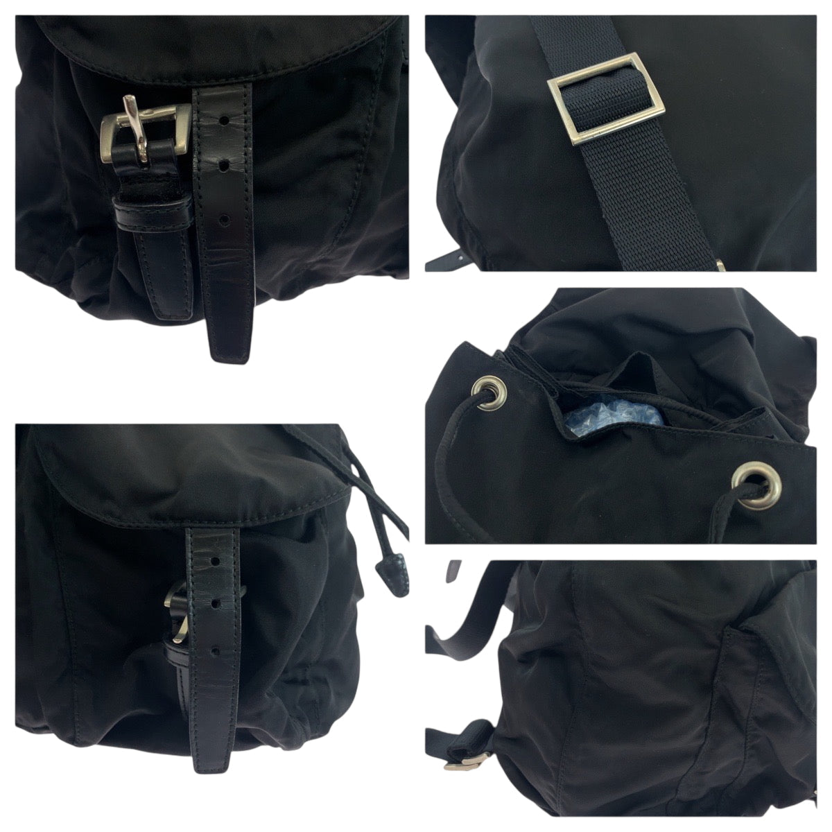 PRADA Backpack Nylon Black SilverMetal Backpack Backpack Test Triangle With logo Women Used Authentic