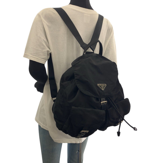 PRADA Backpack Nylon Black SilverMetal Backpack Backpack Test Triangle With logo Women Used Authentic