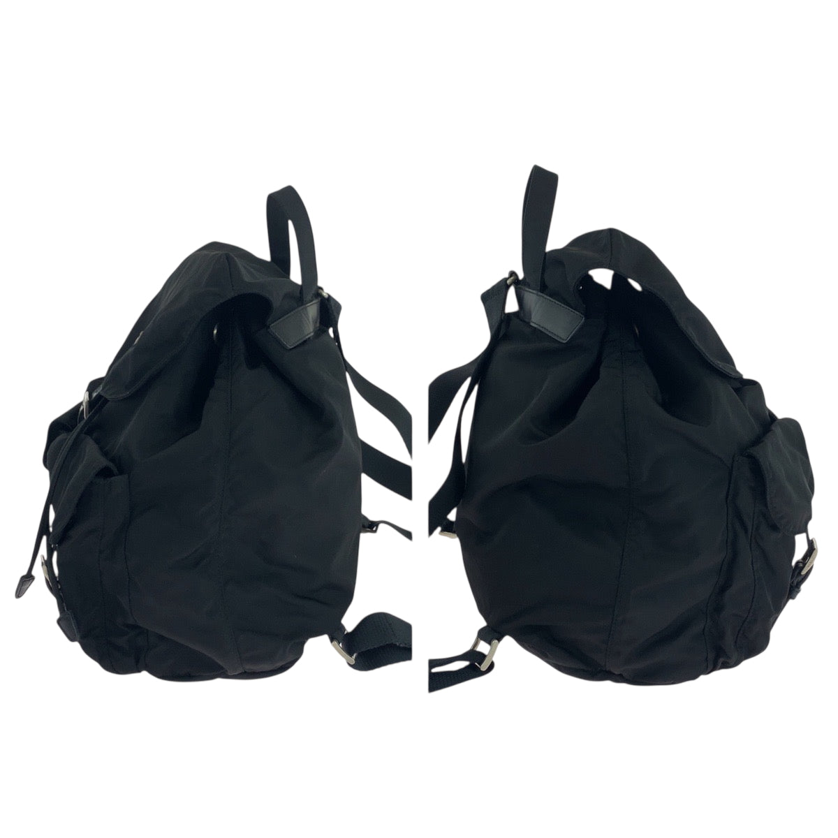 PRADA Backpack Nylon Black SilverMetal Backpack Backpack Test Triangle With logo Women Used Authentic