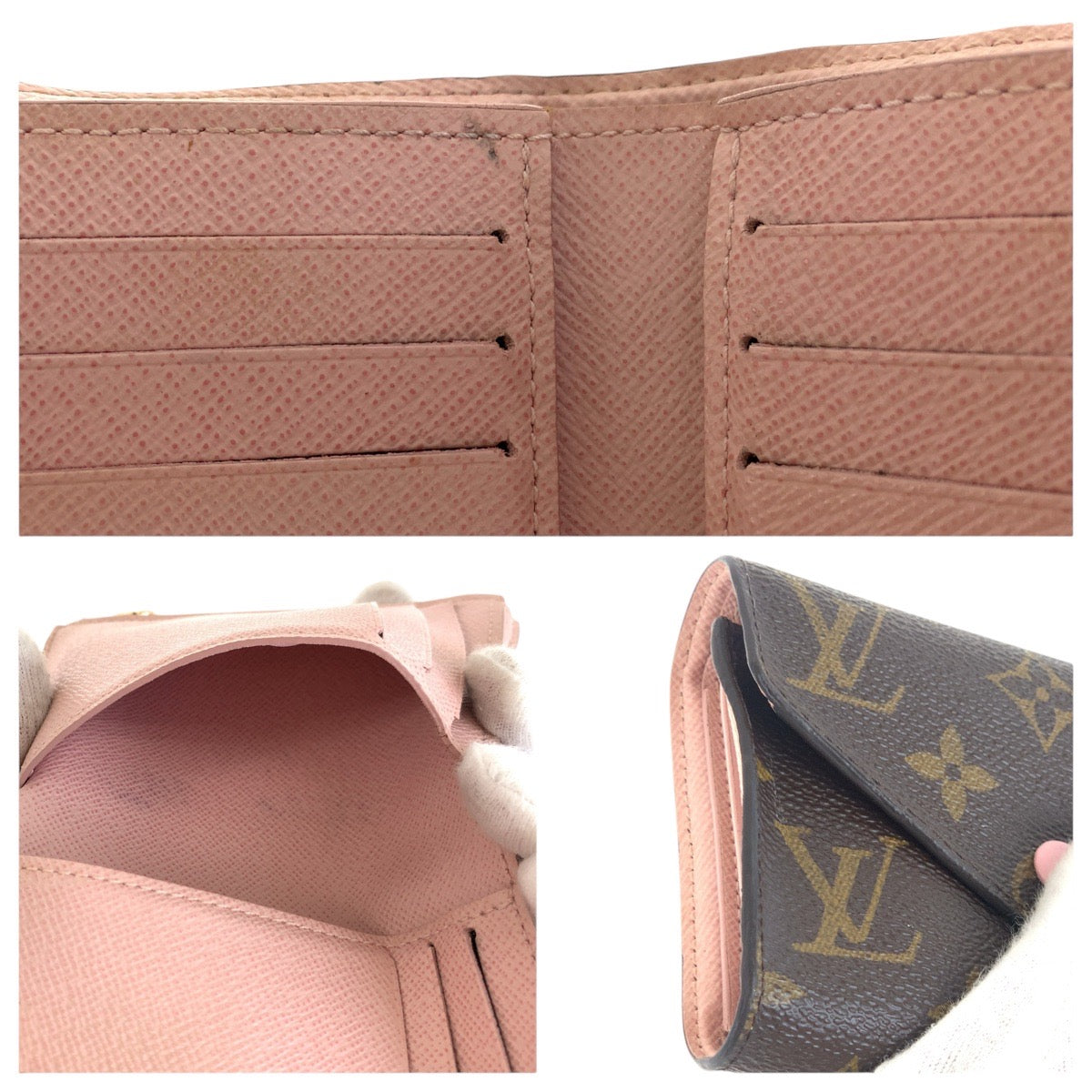 LOUIS VUITTON Tri-fold wallet M62360 PVC, Leather Brown Rose Ballerine Pink Gold Metal Folding wallet Compact wallet Monogram Portefeuille Victorine Women Used Authentic