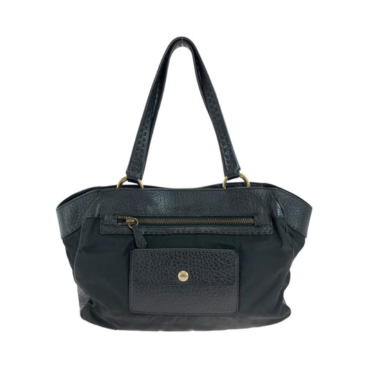 PRADA Handbag Leather, Nylon Black Gold Metal Handbag Shoulder Bag Vitello Dino Tessuto Triangle With logo Women Used Authentic