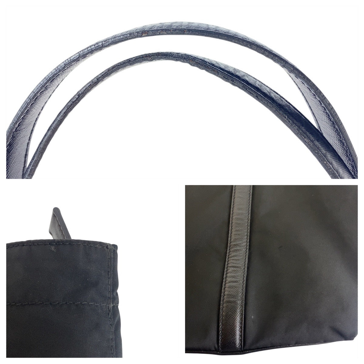 PRADA Tote Bag Nylon, Leather Black SilverMetal Tote Bag Shoulder Bag Test Triangle With logo Women Used Authentic