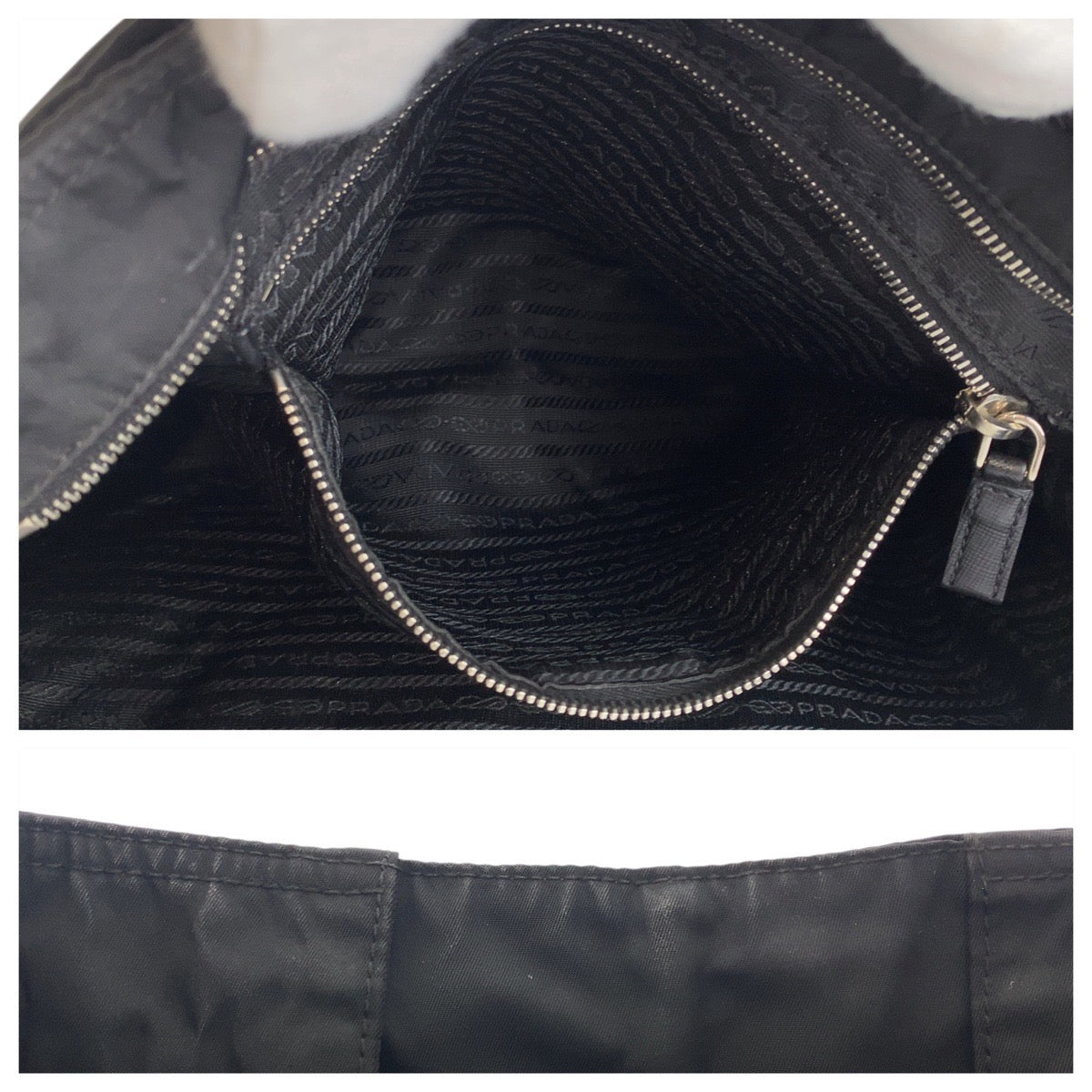 PRADA Tote Bag Nylon, Leather Black SilverMetal Tote Bag Shoulder Bag Test Triangle With logo Women Used Authentic