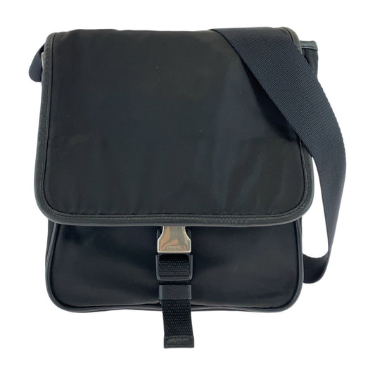 PRADA Shoulder Bag Nylon, Leather Black Silver Metal Shoulder Bag pochette Test Triangle With logo Women Used Authentic
