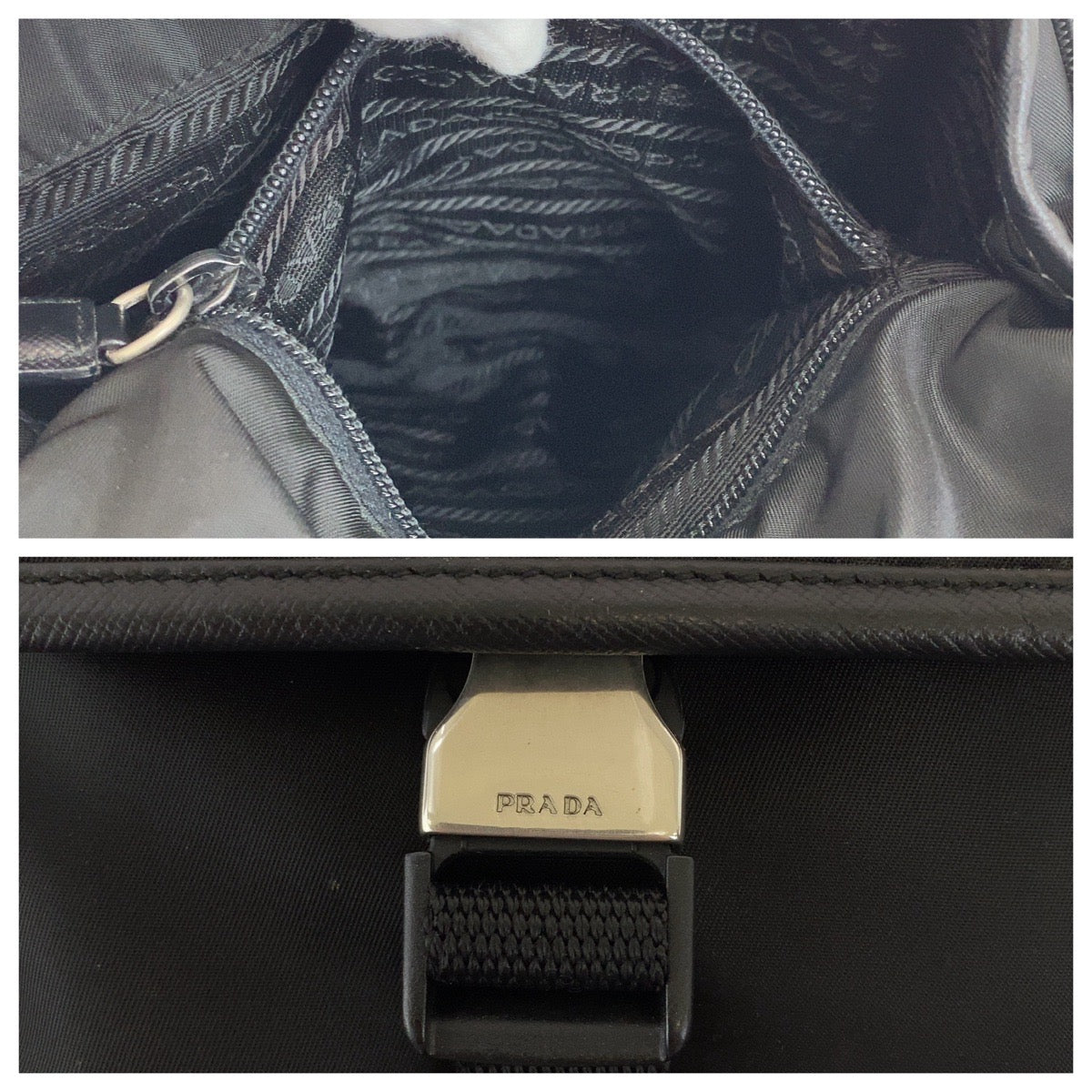 PRADA Shoulder Bag Nylon, Leather Black Silver Metal Shoulder Bag pochette Test Triangle With logo Women Used Authentic