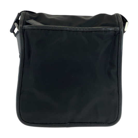 PRADA Shoulder Bag Nylon, Leather Black Silver Metal Shoulder Bag pochette Test Triangle With logo Women Used Authentic