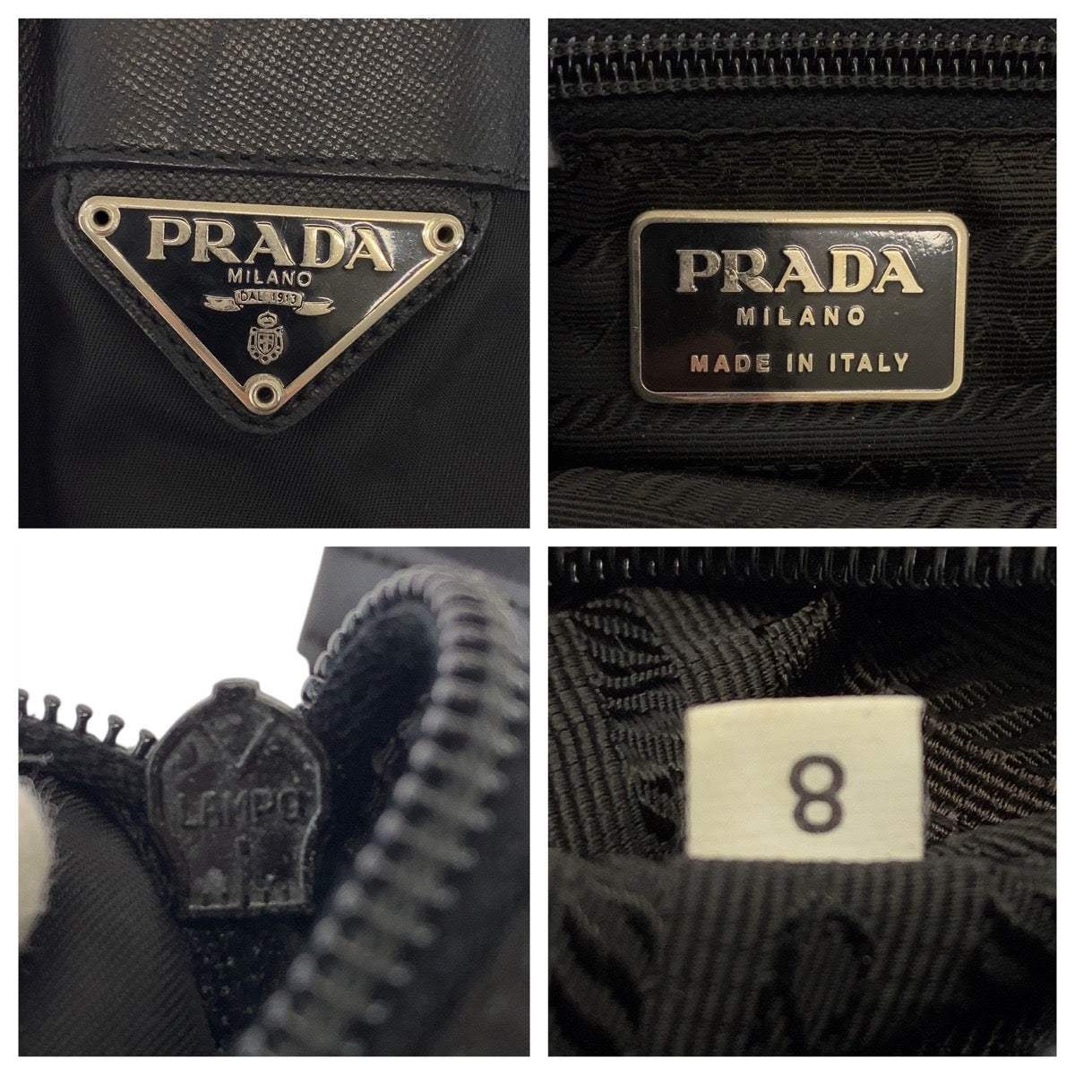 PRADA Shoulder Bag Nylon, Leather Black Silver Metal Shoulder Bag pochette Test Triangle With logo Women Used Authentic