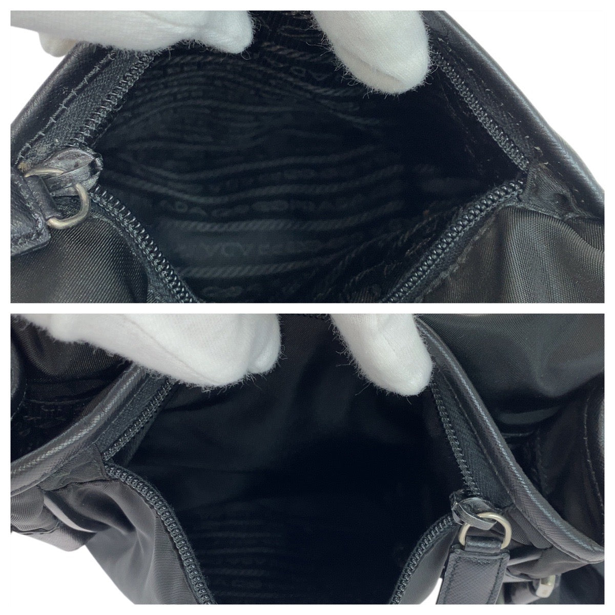PRADA Shoulder Bag Nylon, Leather Black Silver Metal Shoulder Bag pochette Test Triangle With logo Women Used Authentic