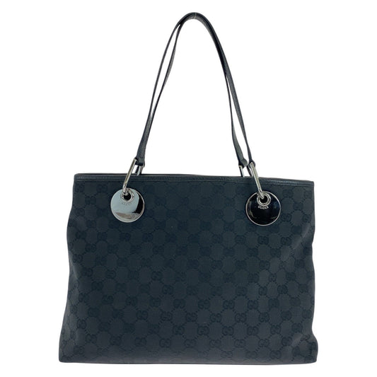 GUCCI Tote Bag 120837 GG canvas, leather Black SilverMetal Tote Bag Shoulder Bag Women Used Authentic