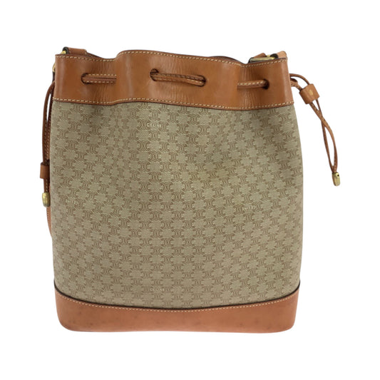 CELINE Shoulder Bag PVC Beige Brown Gold Metal Macadam