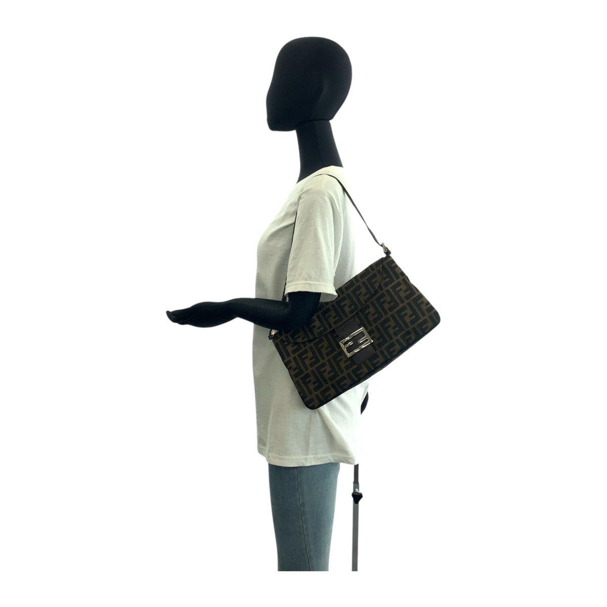 FENDI Shoulder Bag 2384 26796 018 canvas Brown Silver Metal Shoulder Bag handbag Zucca Pattern Women Used Authentic