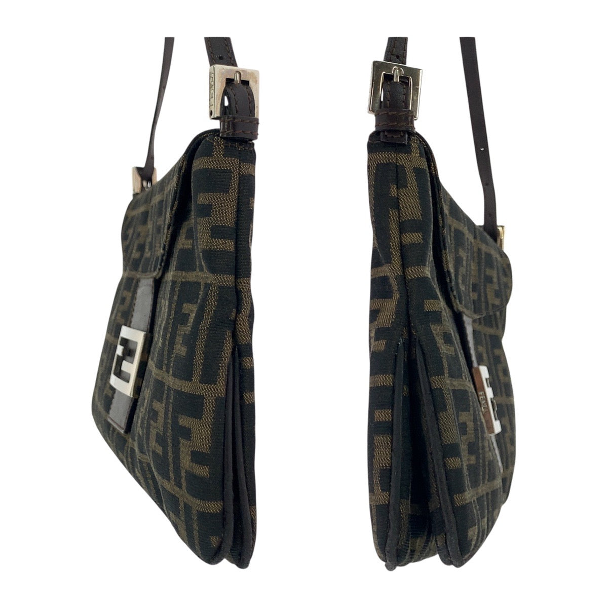 FENDI Shoulder Bag 2384 26796 018 canvas Brown Silver Metal Shoulder Bag handbag Zucca Pattern Women Used Authentic