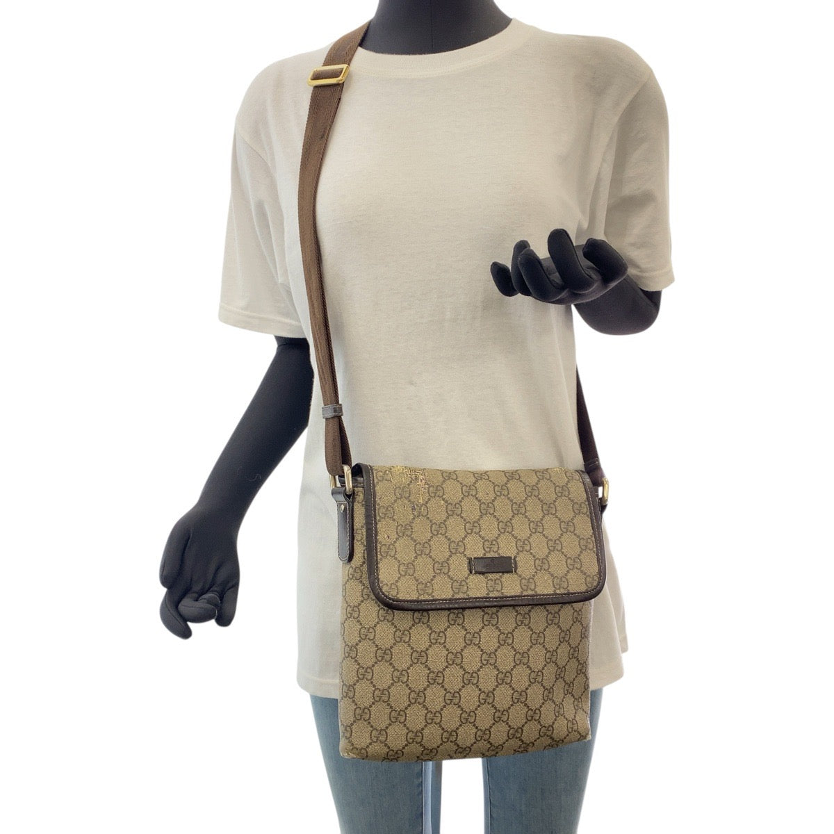 GUCCI Shoulder Bag 223666 GG Supreme Canvas Beige brown Crossbody Shoulder Bag Unisex Women Used Authentic