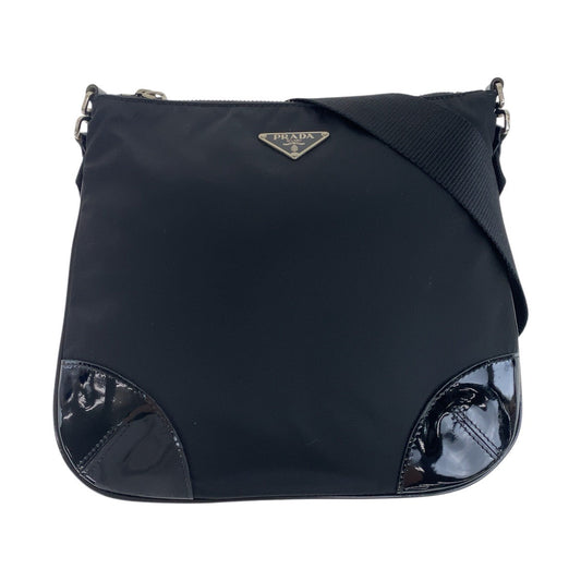 PRADA Shoulder Bag Nylon, enamel black Shoulder Bag pochette Test Triangle With logo Women Used Authentic